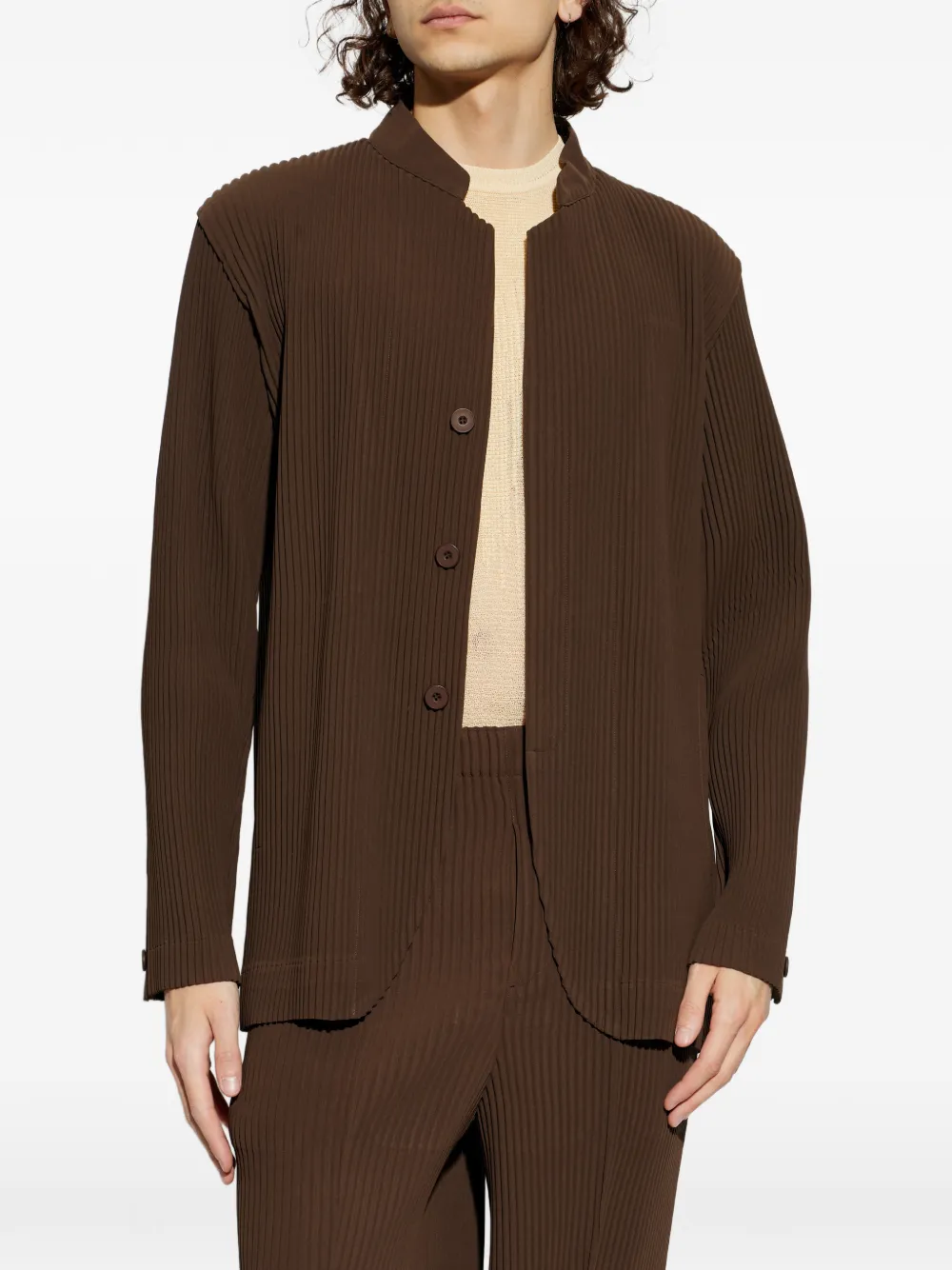 Homme Plissé Issey Miyake Plissé jack met knopen Bruin