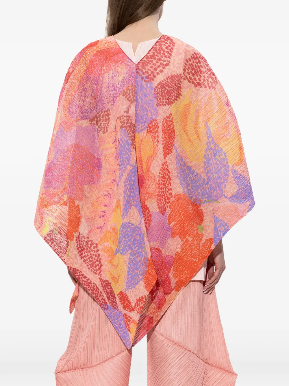 Pleats Please Issey Miyake Poncho met bloemenprint Roze