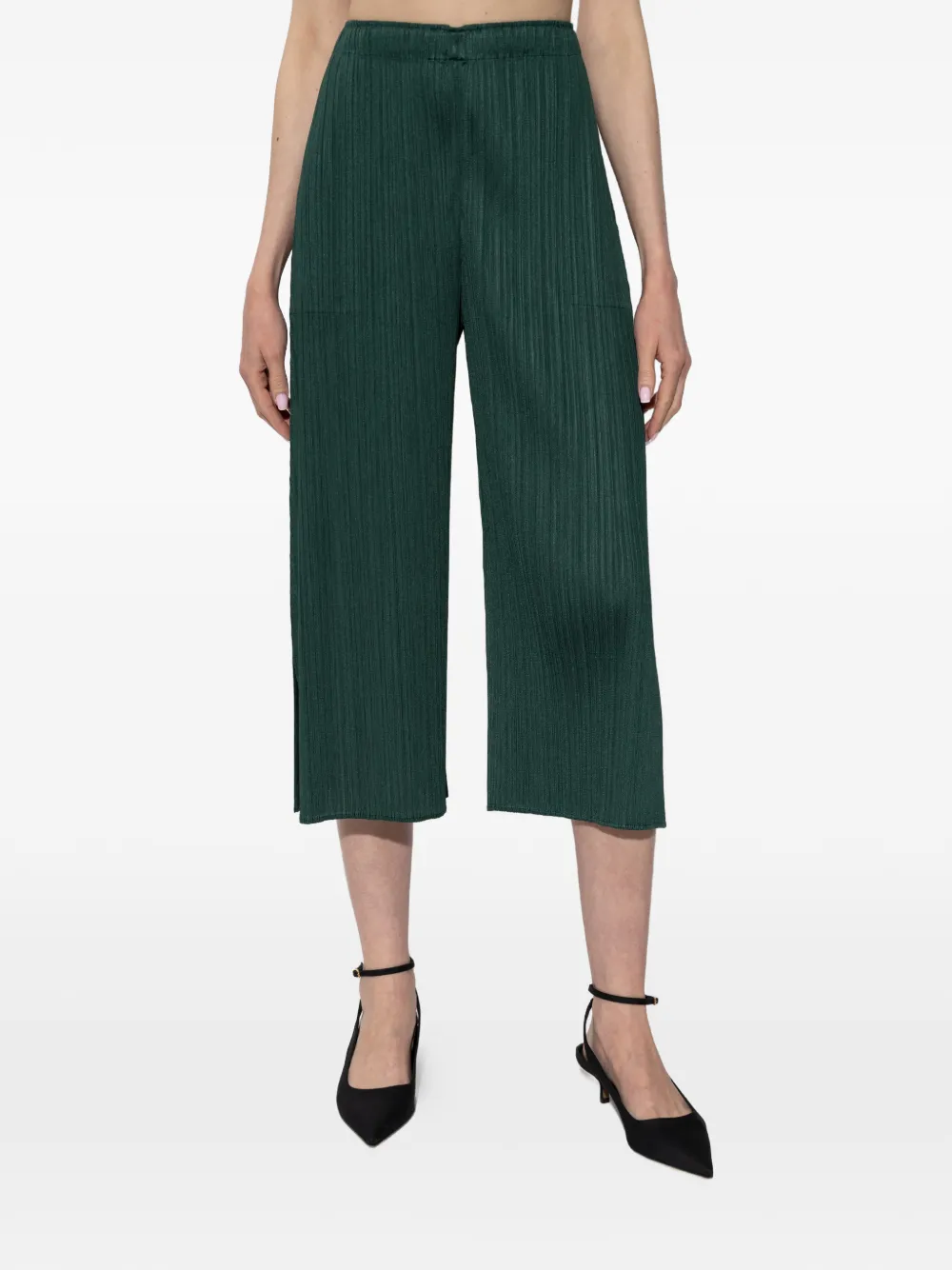 Pleats Please Issey Miyake Broek met geplooide zak Groen