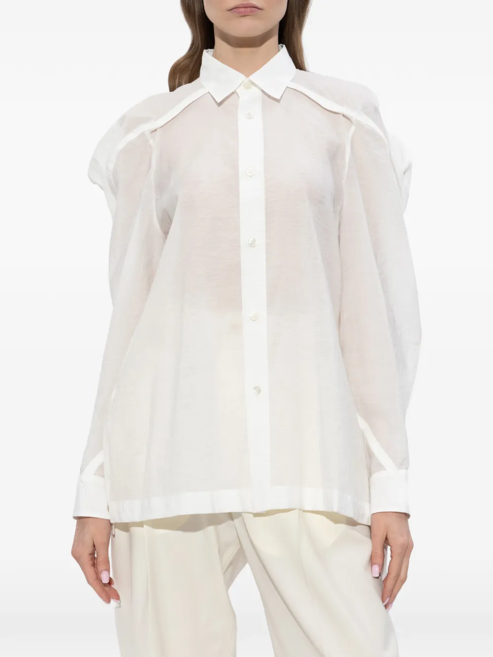 Issey Miyake Blouse met pofmouwen Wit