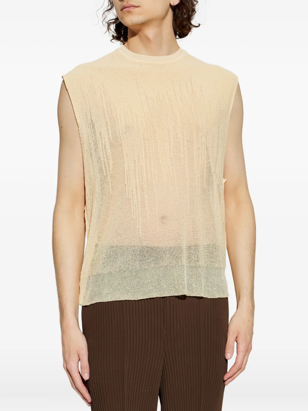 Homme Plissé Issey Miyake Brush Close-up top met ronde hals Beige