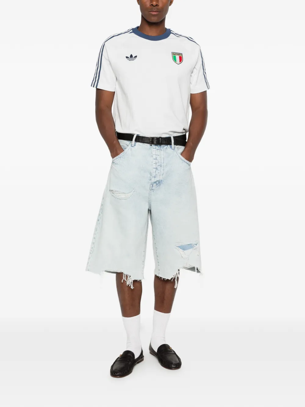 adidas x Italia T-shirt met ronde hals en drie strepen Wit