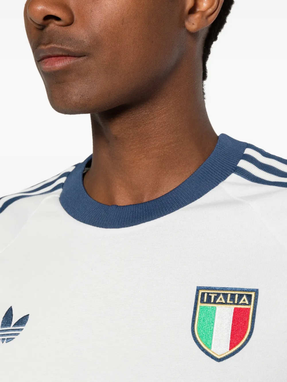 adidas x Italia T-shirt met ronde hals en drie strepen Wit