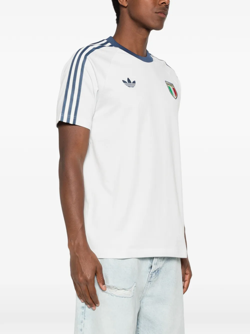 adidas x Italia T-shirt met ronde hals en drie strepen Wit