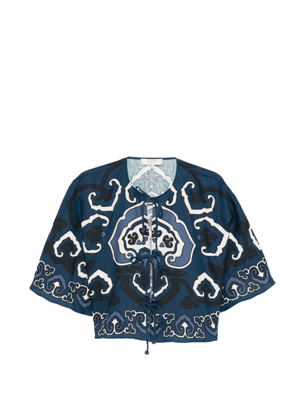 Sea prinedt lace-up top - Blu