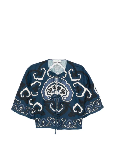 Sea prinedt lace-up top