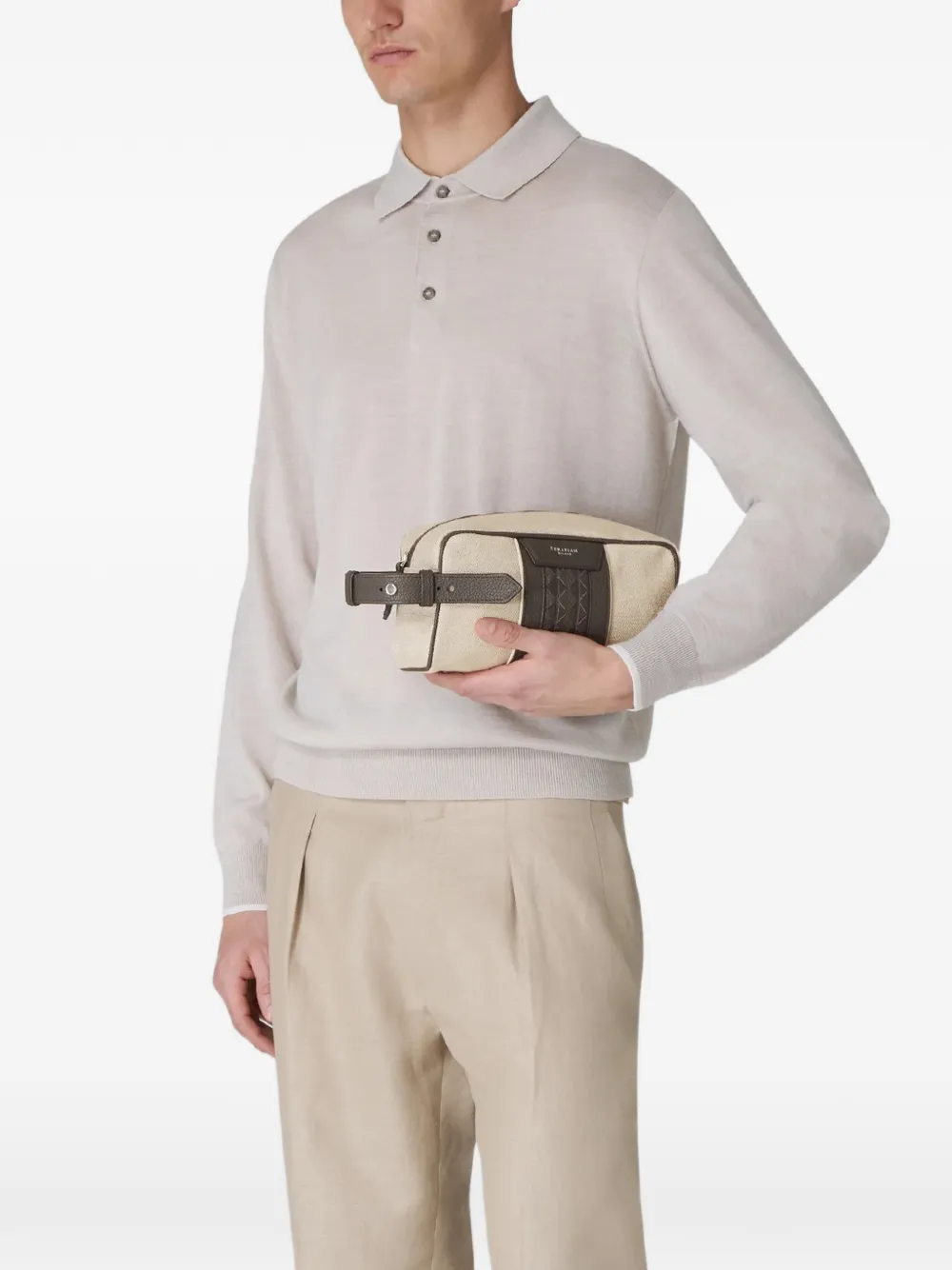 Serapian Logo-detail Wash Bag in Neutrals, view 4