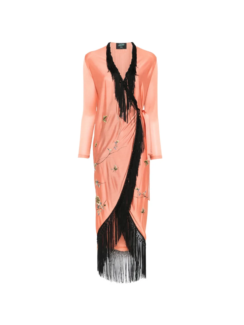 Jean Paul Gaultier Pre-Owned 2000s fringe-trim embroidered kimono - Orange