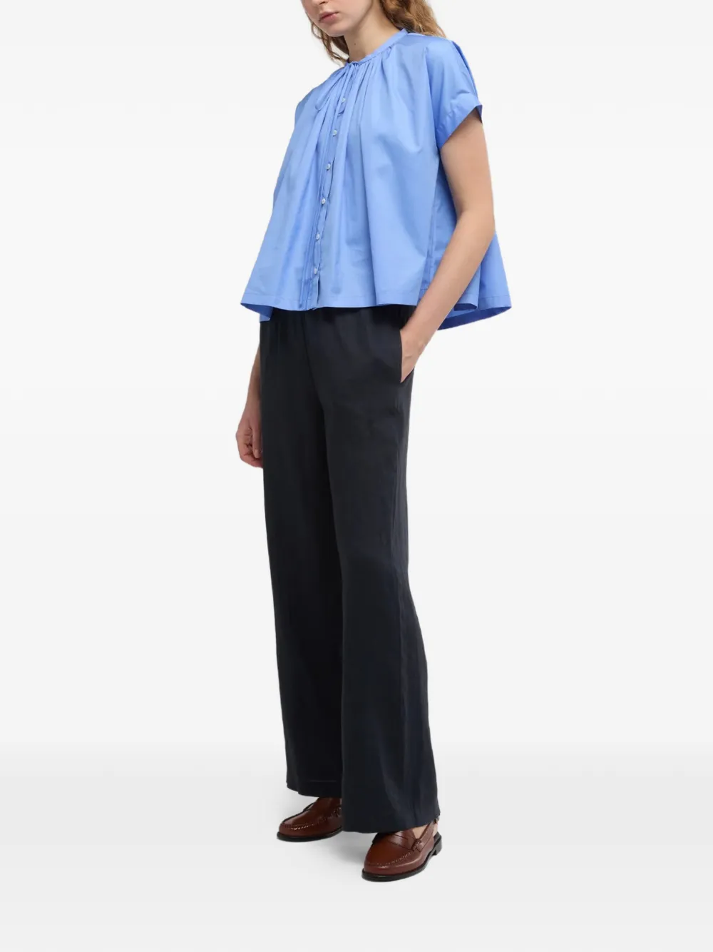  Aspesi Buttoned Tie Cotton Shirt - Blue 