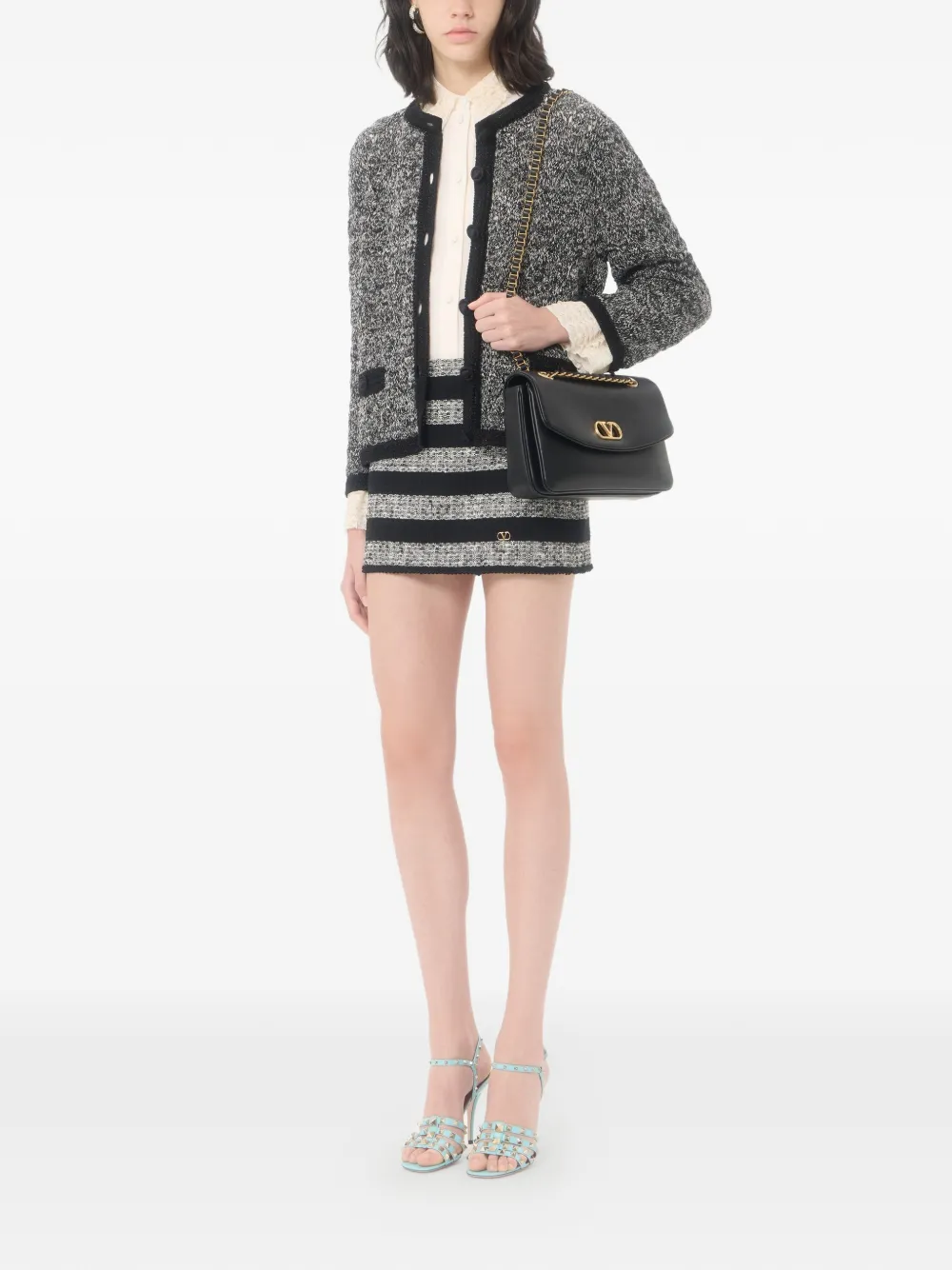 Valentino Garavani Tweed mini-rok met maxi-streep Zwart