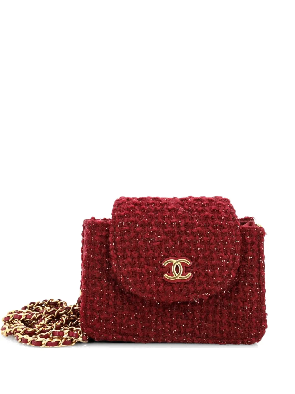 CHANEL Pre-Owned CC Accordion Chain Clutch Quilted Tweed Mini crossbody bag - Rot