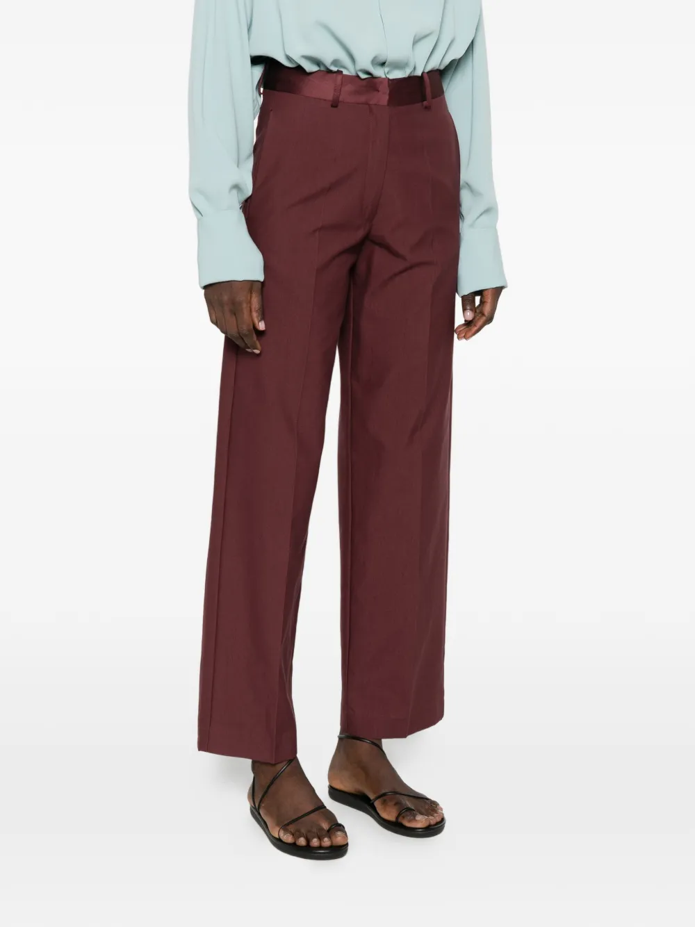 Forte Geplooide broek met satijnen tailleband Rood