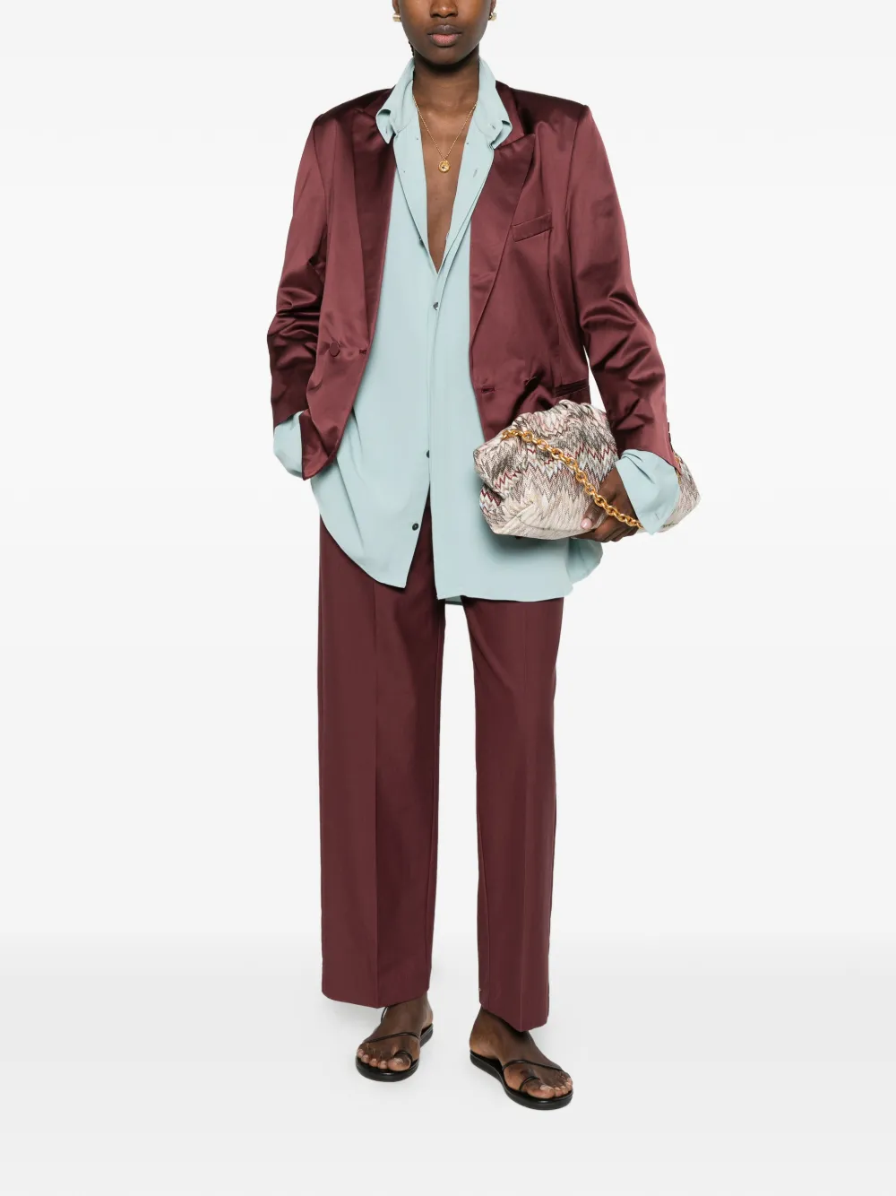 Forte Geplooide broek met satijnen tailleband Rood