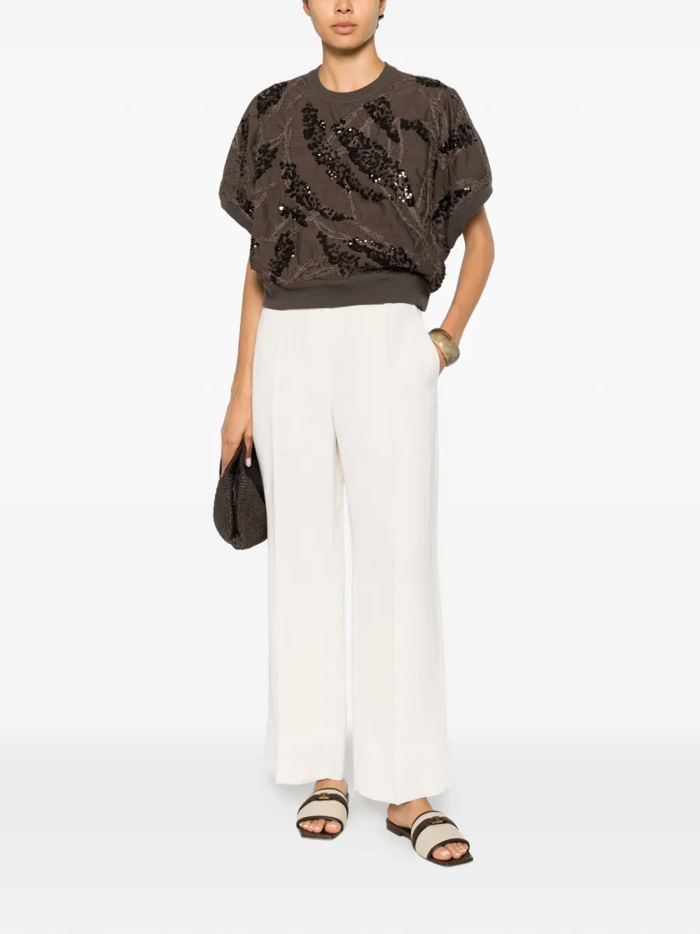 Brunello Cucinelli Broek met wijde pijpen Beige