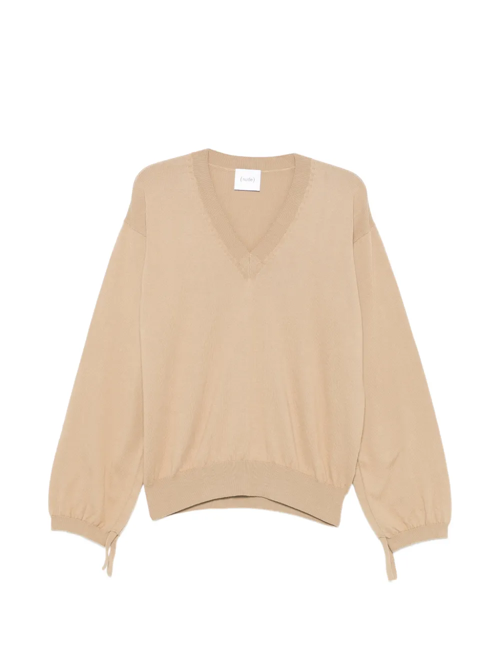 Nude tie-cuff V-neck sweater - Toni neutri