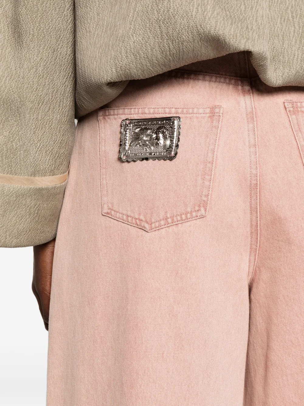Hui Marco jeans met franje afwerking en bloemenplakkaat Roze