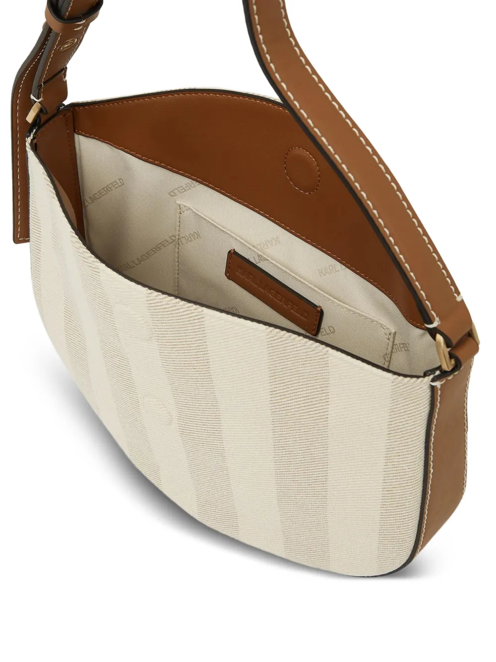 Karl Lagerfeld K Signature gestreepte schoudertas Beige