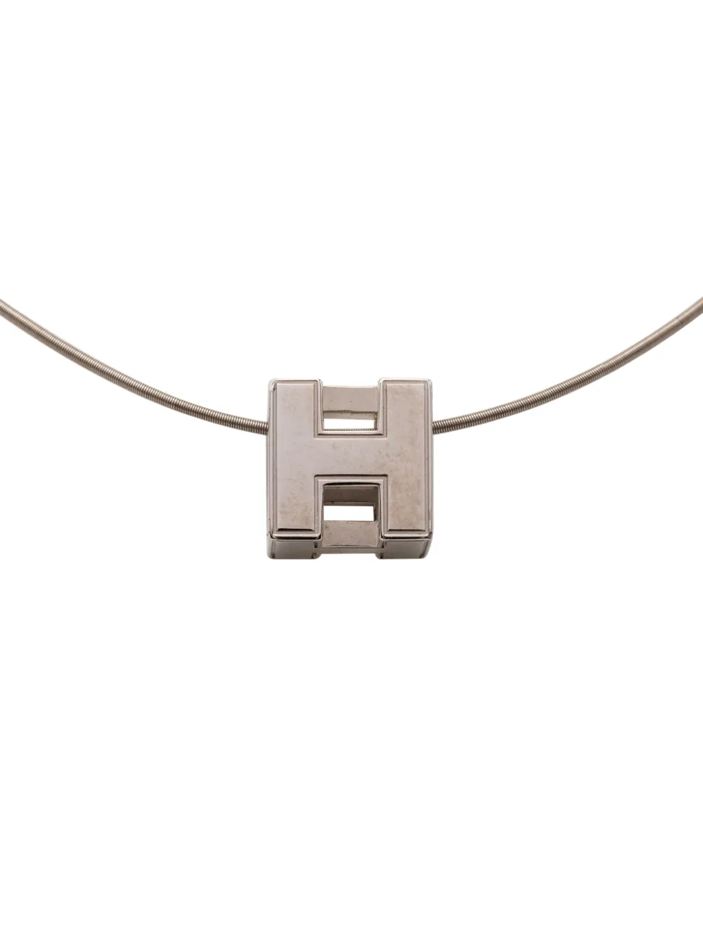 Hermès Pre-Owned 2000-2020 Palladium Plated Enamel Cage dH Cube Necklace costume necklace - Argento