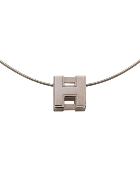 Hermès Pre-Owned 2000-2020 Palladium Plated Enamel Cage dH Cube Necklace costume necklace