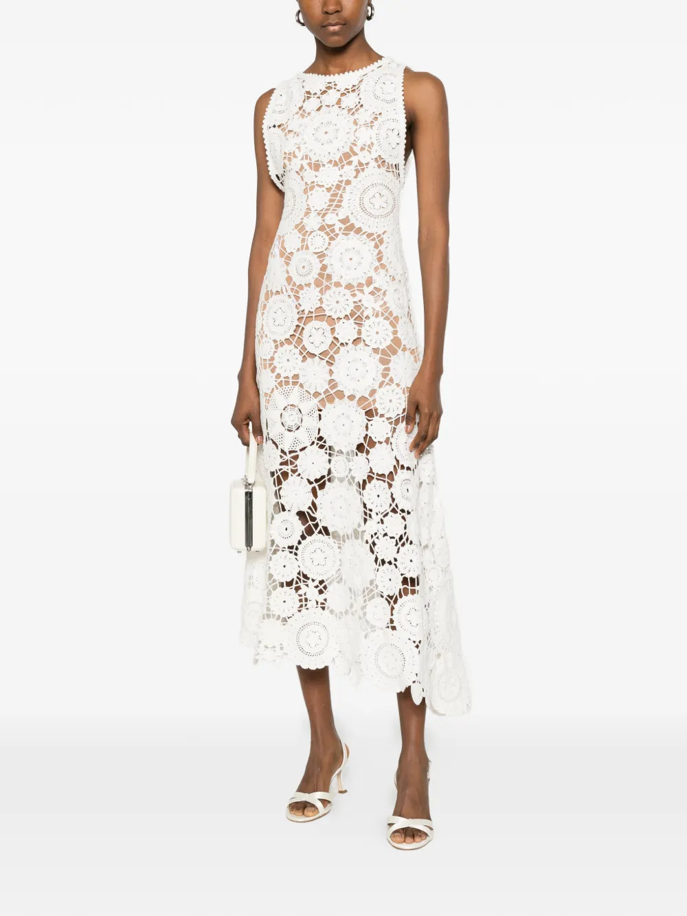Self-Portrait Gehaakte jurk met bloemen-patroon Wit