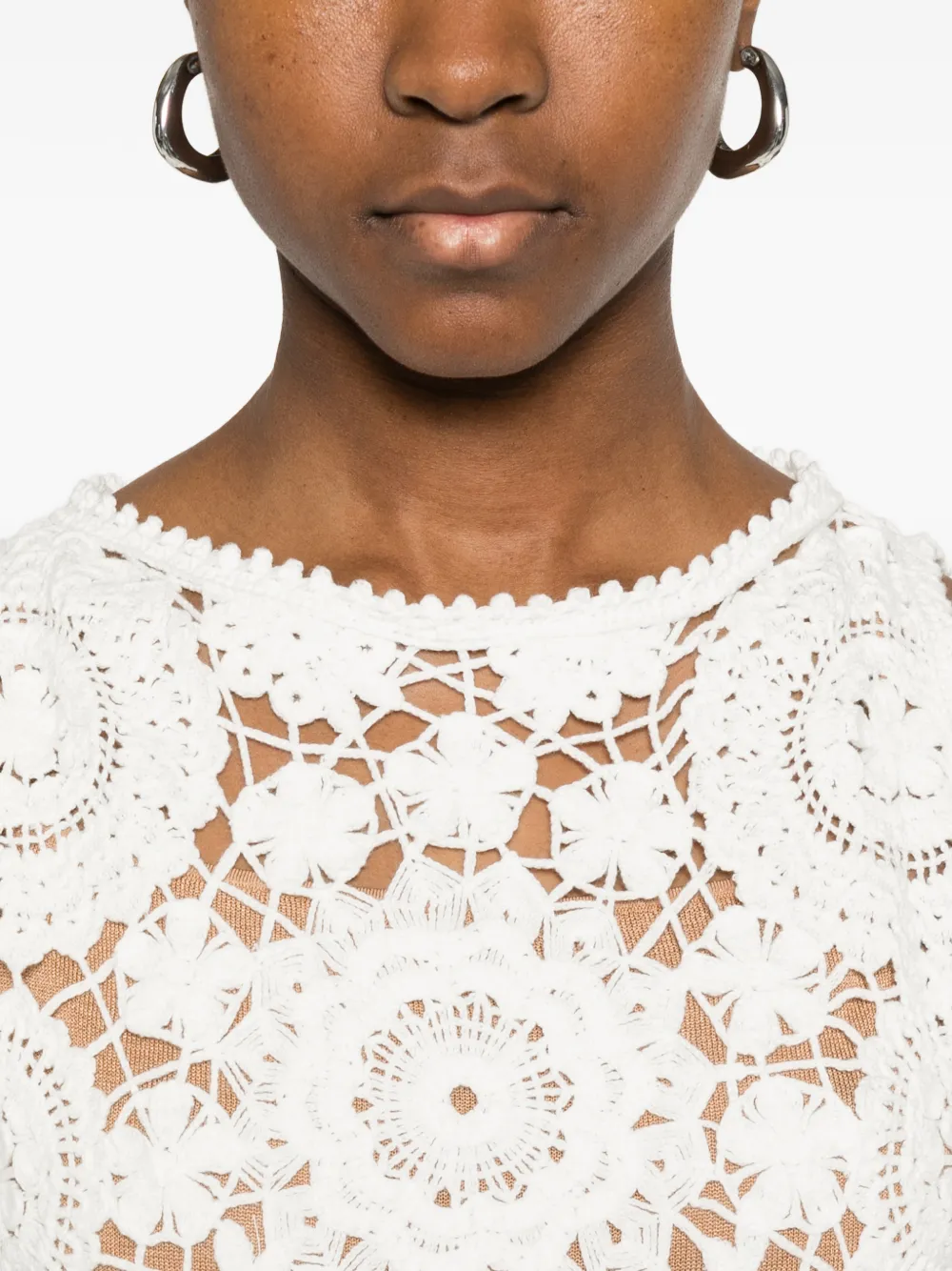 Self-Portrait Gehaakte jurk met bloemen-patroon Wit