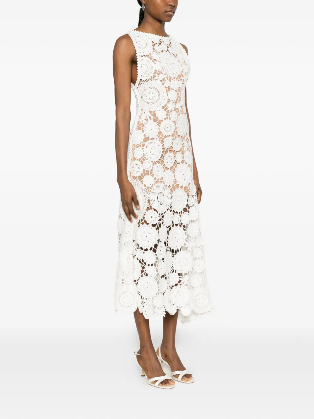 Self-Portrait Gehaakte jurk met bloemen-patroon Wit