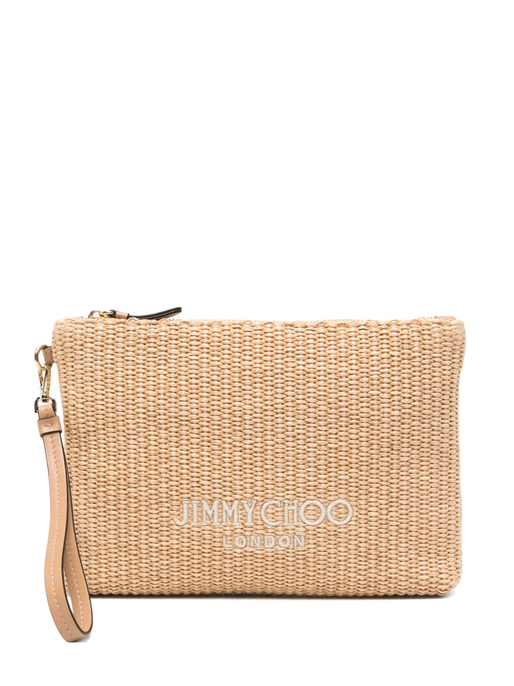 Jimmy Choo logo-embroidered woven clutch bag - Toni neutri