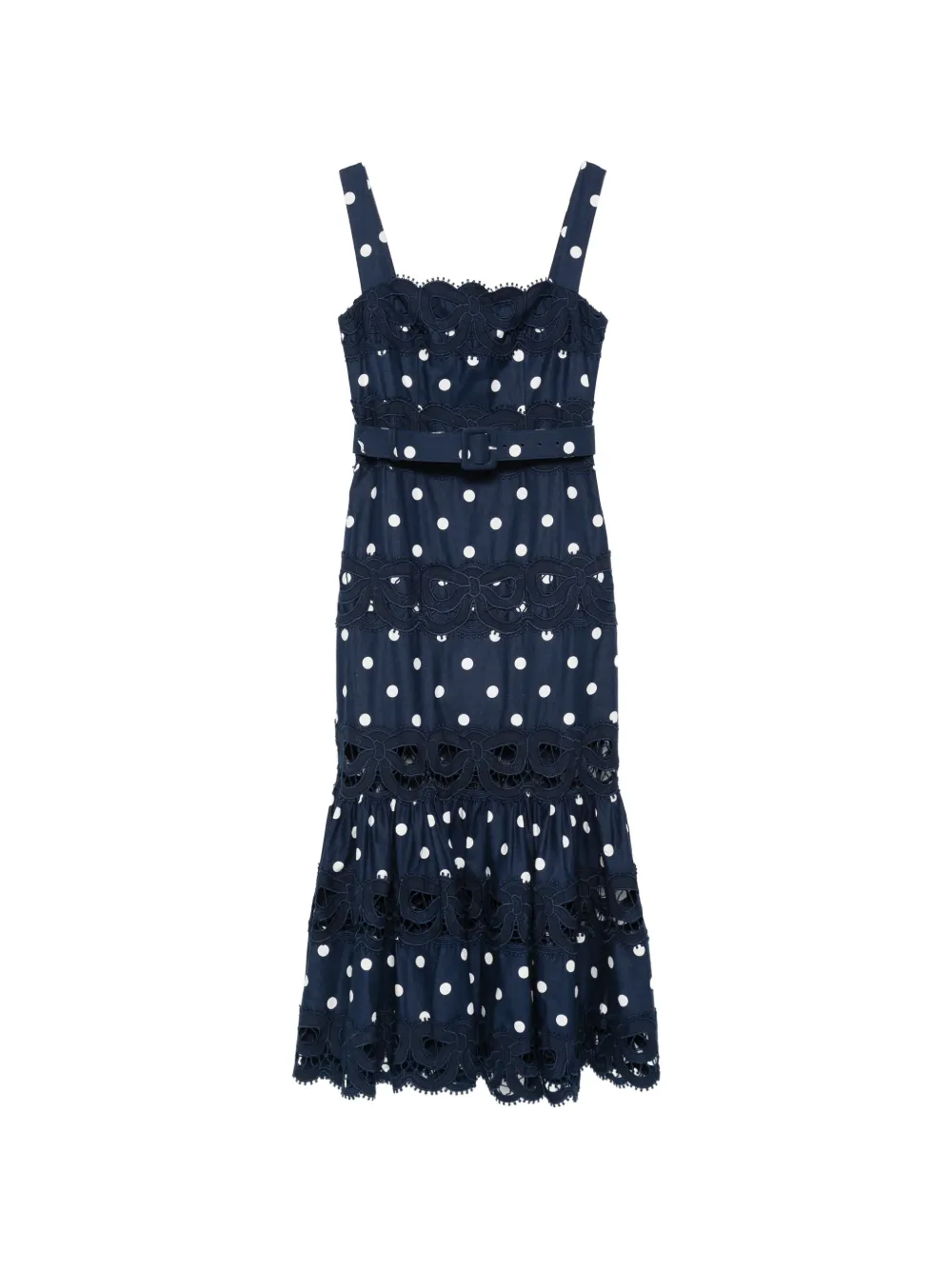 Self-Portrait polka-dot scallop-trims midi dress - Blu