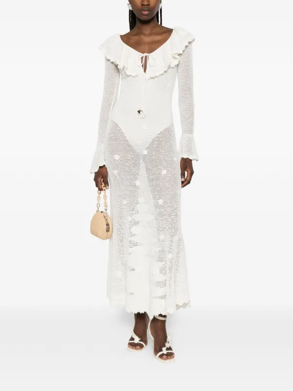self portrait crochet dress Self-Portrait Ruffled crochet-knit | Neutrals Portrait pleated crochet floral maxi dress Color:Black with Dots AU: whsale Lusting Lace-Up Back Mini Made in China