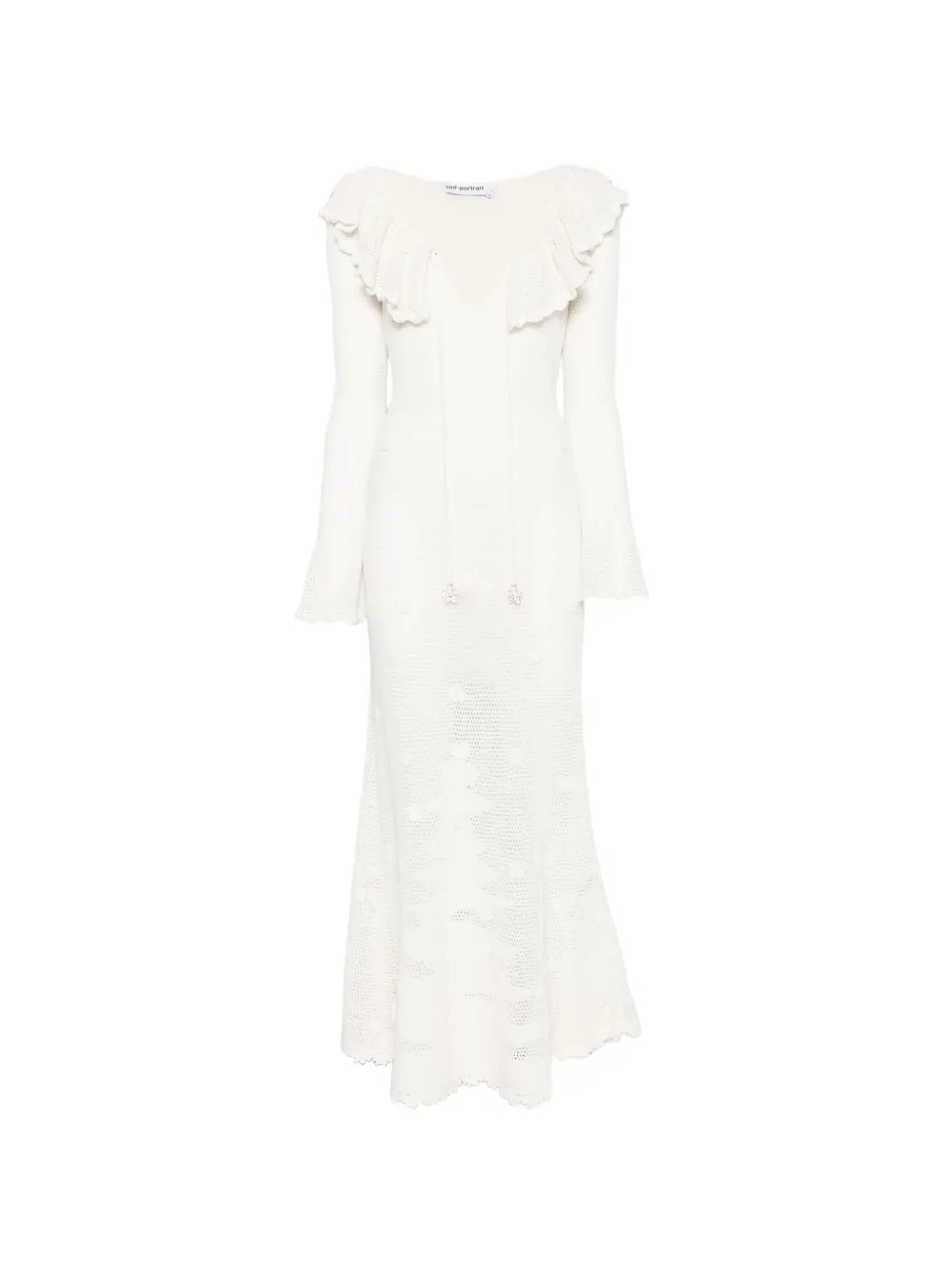 Self-Portrait ruffled-trim crochet maxi dress - Toni neutri