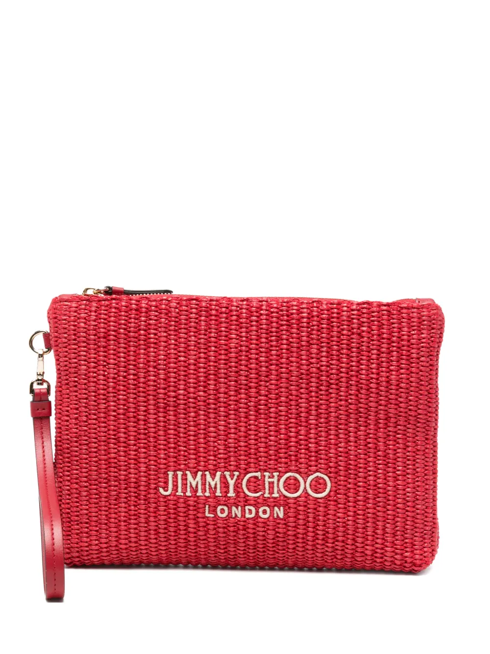 Jimmy Choo logo-embroidered woven clutch bag - Rosso