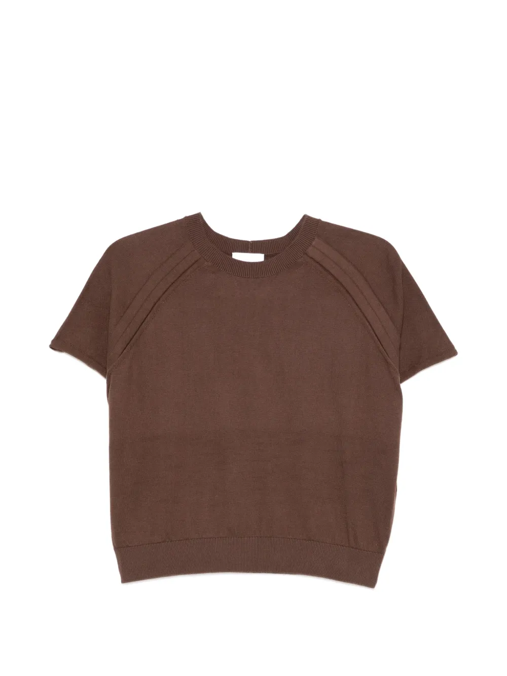Nude ribbed-trim short-sleeve top - Marrone