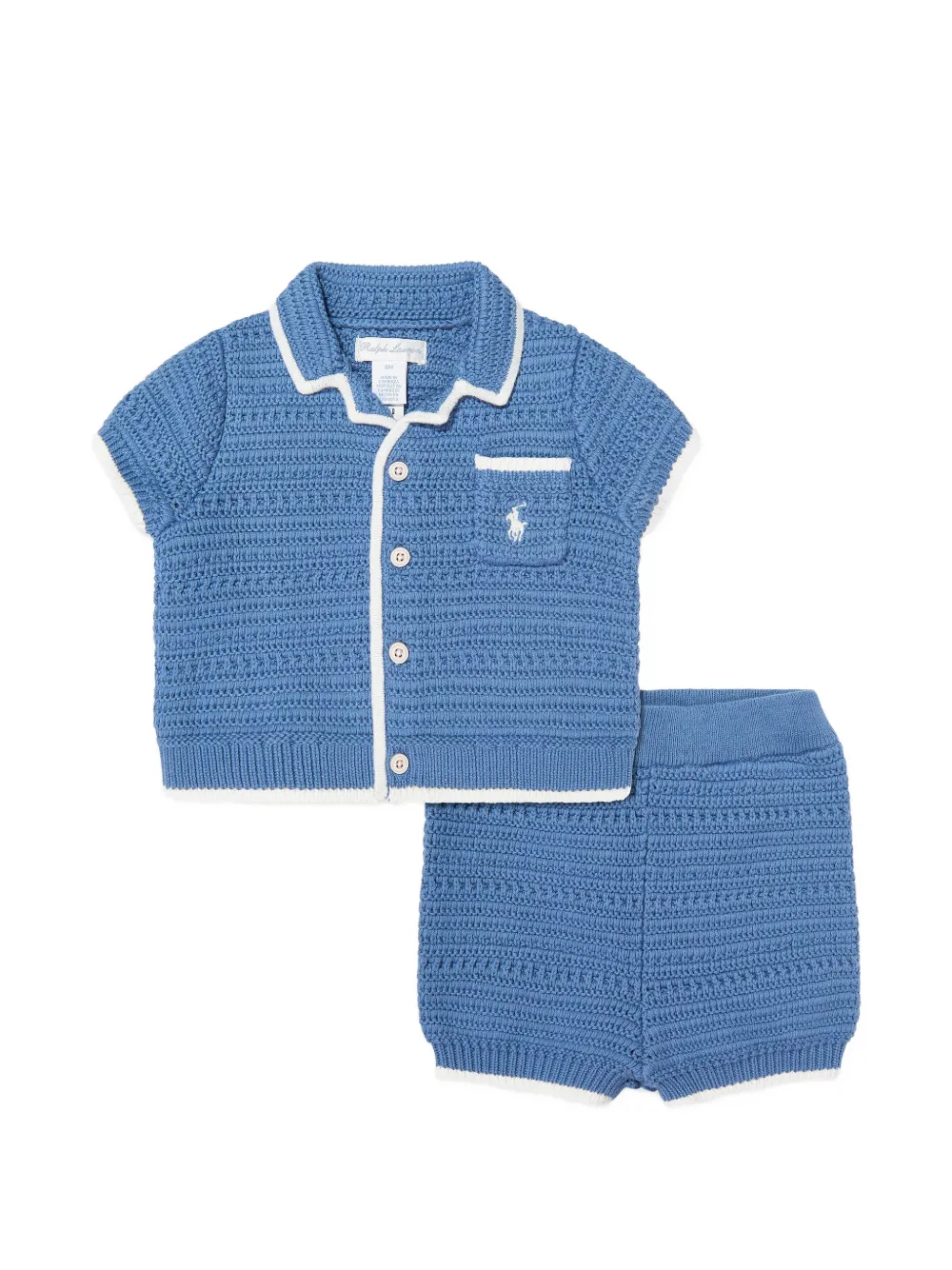 POLO RALPH LAUREN KIDS crochet-knit shorts set - Blue