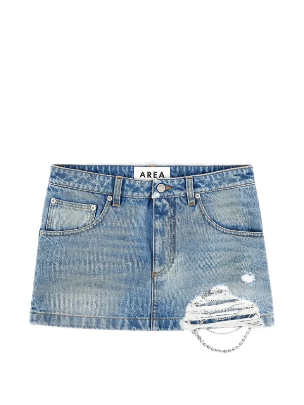 Area Crystal-embellished Frayed Denim Mini Skirt in Blue