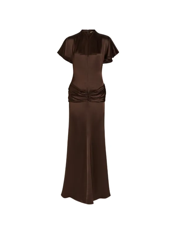 De La Vali Myra Ruffled Maxi Dress | Brown | FARFETCH