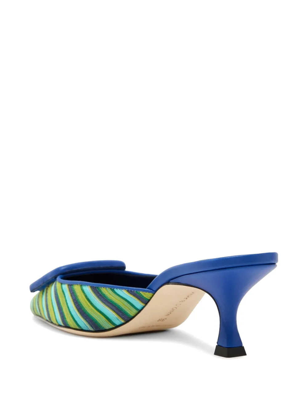 Manolo Blahnik Maysalebi gestreepte muiltjes met gesp Blauw