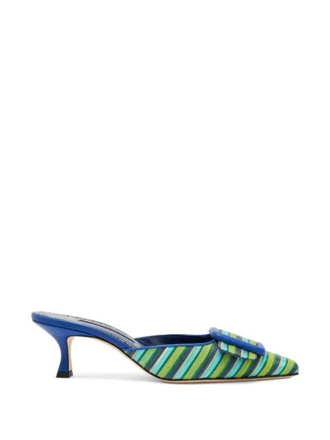 Manolo Blahnik Maysalebi striped buckle mules