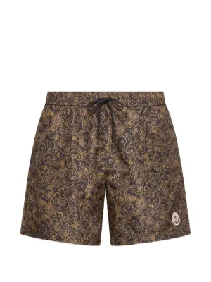 Moncler Drawstring Logo Patch Swim Shorts | Red | FARFETCH