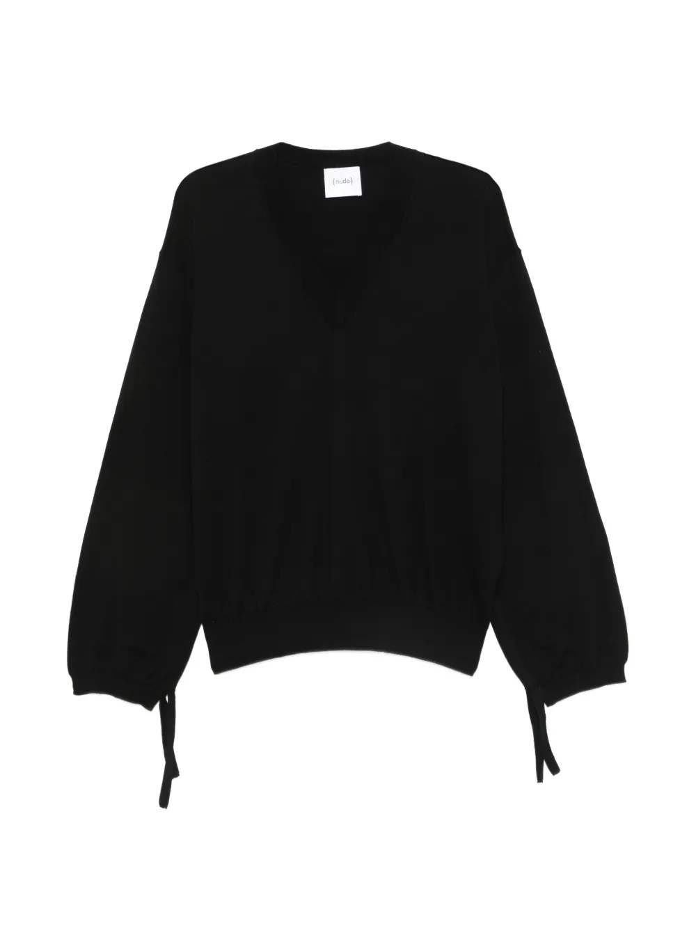 Nude tie-cuff V-neck sweater - Nero