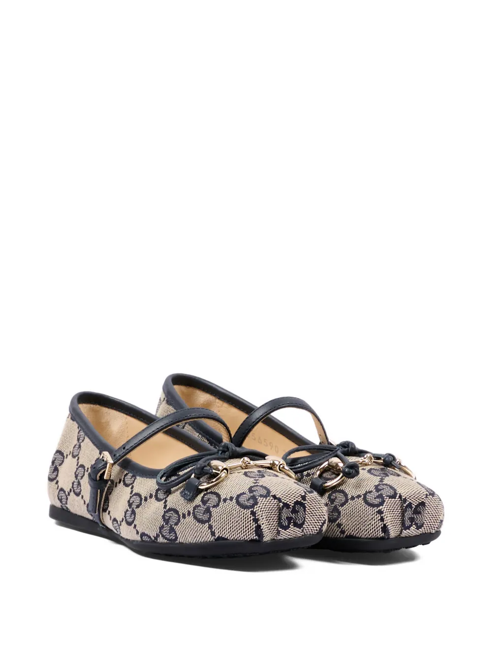 Gucci Kids horsebit buckle logo-pattern ballet flats Beige