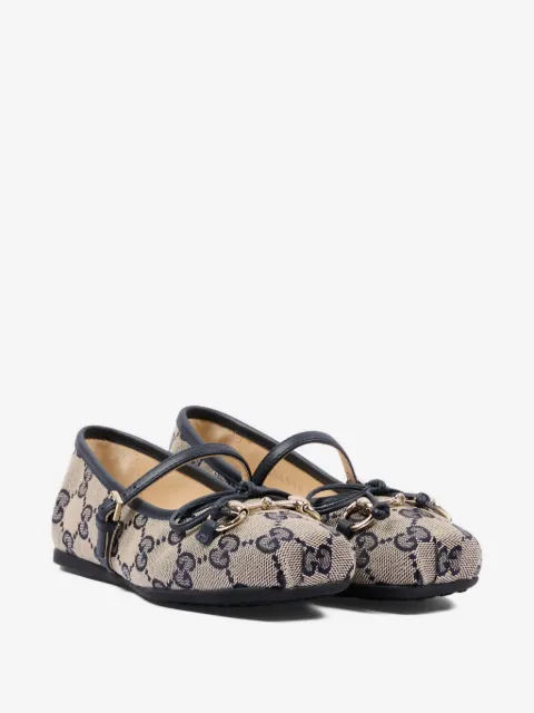 Gucci Kids horsebit buckle logo-pattern ballet flats