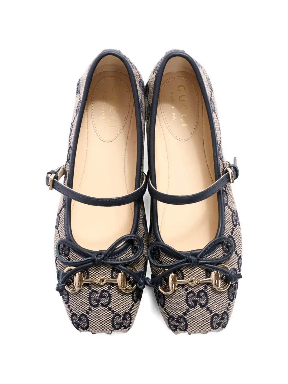 Gucci Kids horsebit buckle logo-pattern ballet flats Beige