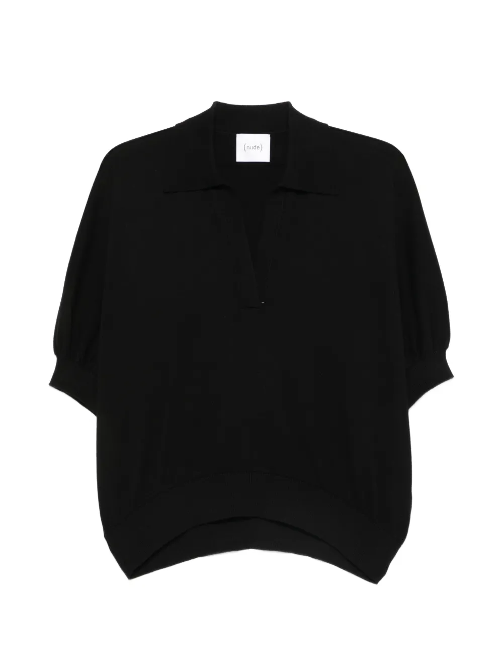 Nude puff-sleeve V-neck top - Schwarz