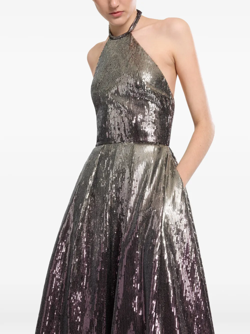 Elie Saab halterneck gradient-sequin gown - Argento