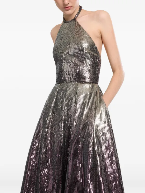 elie saab silver dress Elie Saab Halterneck gradient-sequin Gown | Silver