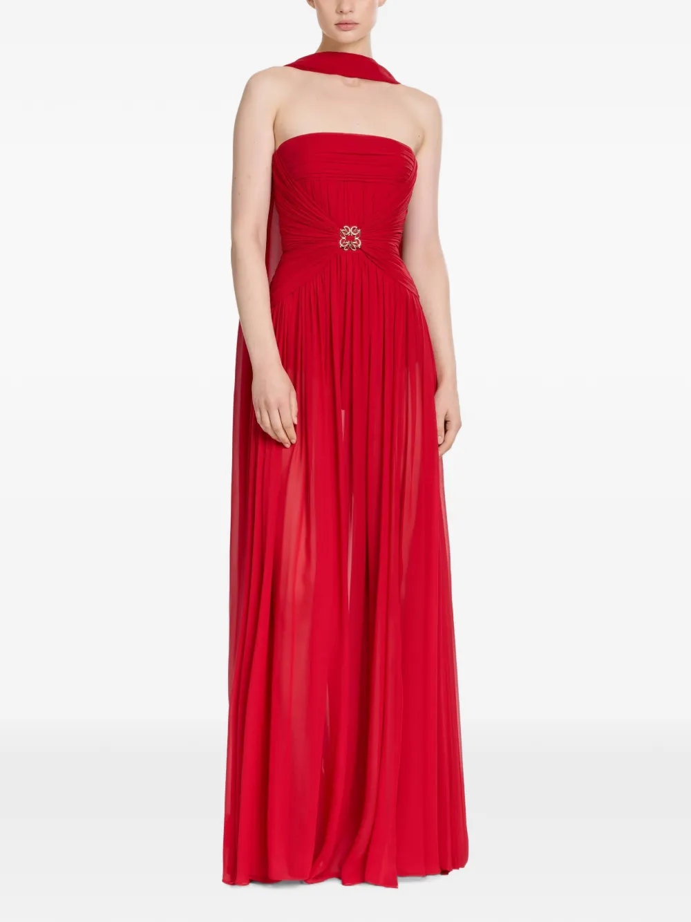 Elie Saab Maxi-jurk met ruches Rood