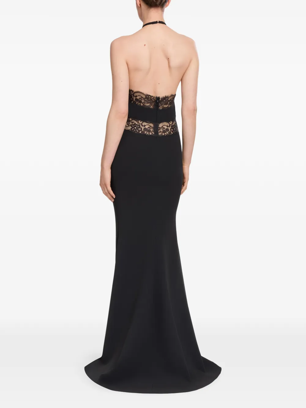 Elie Saab Halterjurk met vlakken van kant Zwart