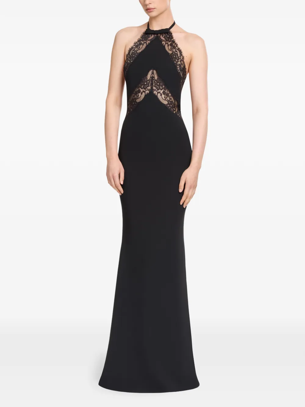 Elie Saab Halterjurk met vlakken van kant Zwart