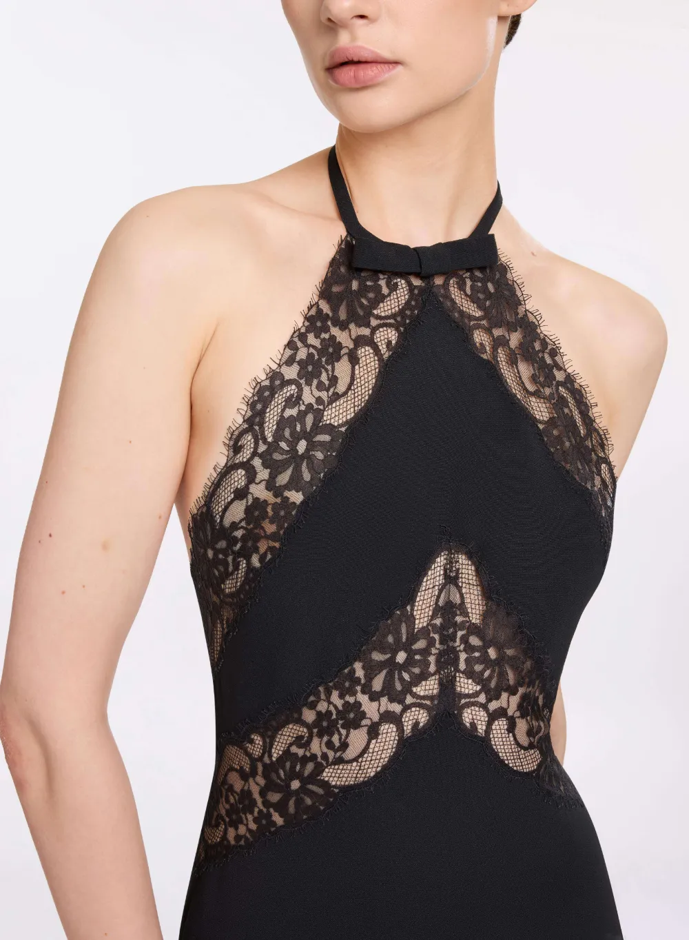 Elie Saab Halterjurk met vlakken van kant Zwart