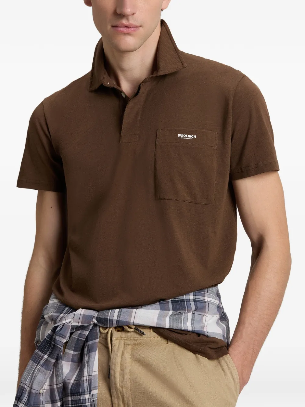 Woolrich Poloshirt met logo en zak Bruin